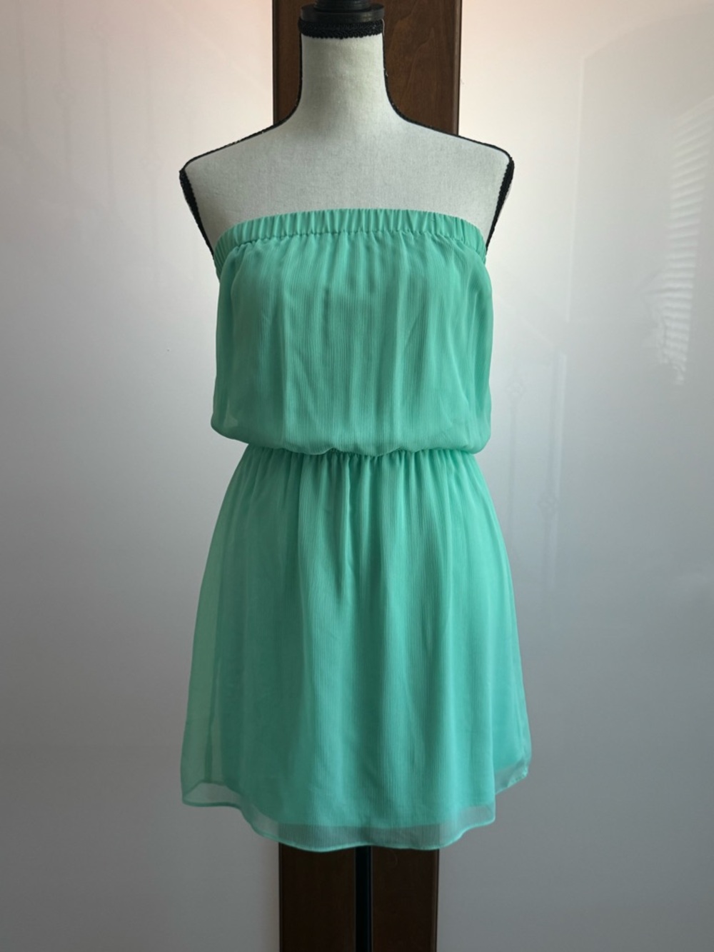 Express Strapless Mint Green Chiffon Dress